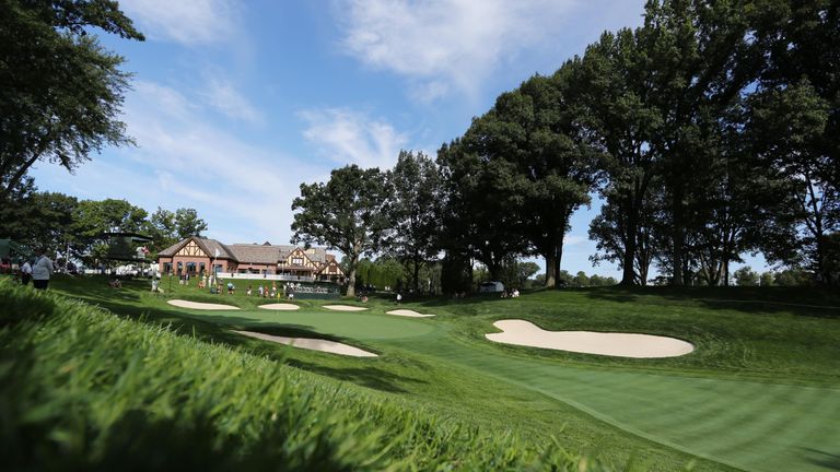 A general view of the rough and 13th green at Oak Hill Country Club