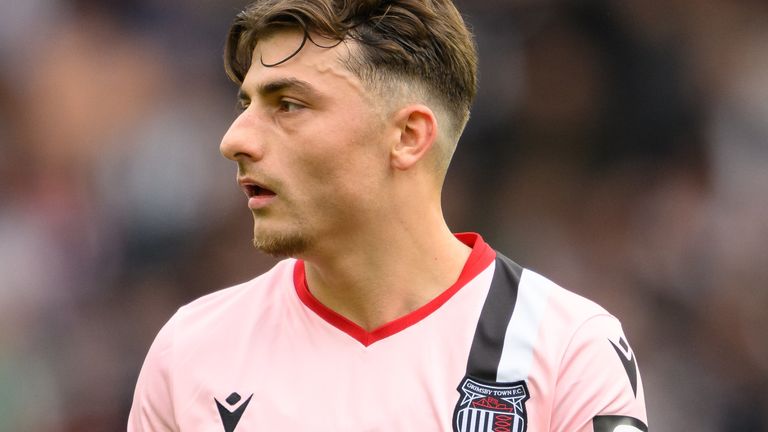 Grimsby Town's Otis Khan during the The Emirates FA Cup Quarter-Final match between Brighton and Hove Albion and Grimsby Town at Amex Stadium on March 19, 2023 in Brighton, England