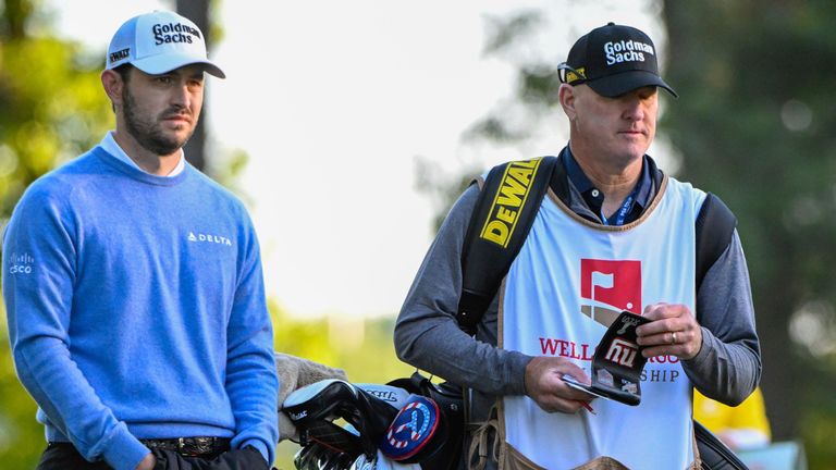 CHARLOTTE, NC - MAY 04: Patrick Cantlay (USA) looks over his approach shot on 10 with his new caddie, Joe LaCava during Rd1 of the Wells Fargo Championship at Quail Hollow Club on May 4, 2023 in Charlotte, North Carolina. (Photo by Ken Murray/Icon Sportswire) (Icon Sportswire via AP Images)