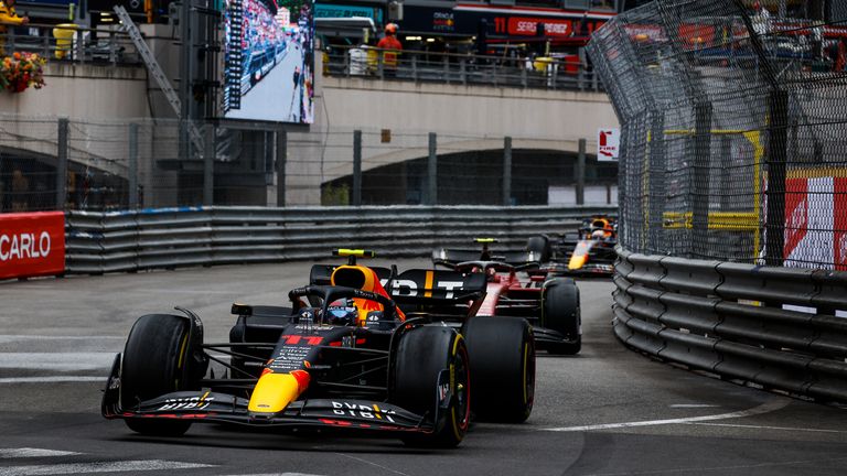 Sergio Perez leads Carlos Sainz at the 2022 Monaco GP