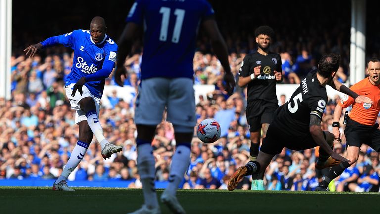 Abdoulaye Doucoure hammers home Everton's opening goal against Bournemouth