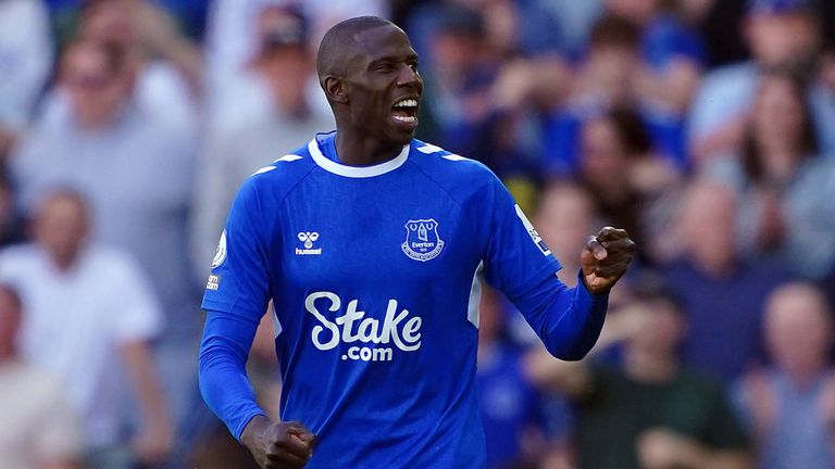 Abdoulaye Doucoure celebrates after scoring a vital goal against Bournemouth