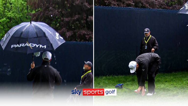 Jon Rahm got a lucky break after hitting the ball over the fence on the 8th that was officially classed as a non-boundary fence, meaning he could take a drop ball