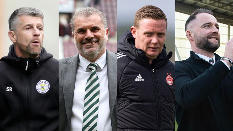 Stephen Robinson, Ange Postecoglou, Barry Robson, James McPake - credit PA/SNS