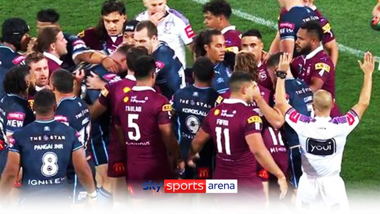 A melee broke out just minutes into the State of Origin Game 1 between New South Wales and Queensland in Adelaide