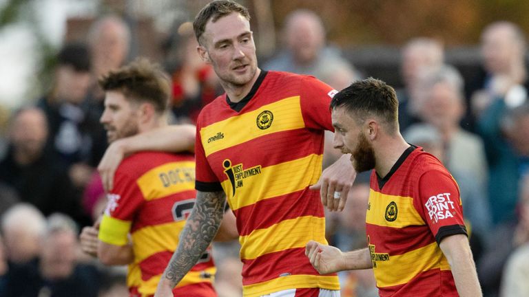 AYR, SCOTLAND - MAY 26: Partick Thistle's Steven Lawless celebrates after scoring to make it 4-0 during a cinch Premiership Play-Off Semi Final match between Ayr United and Partick Thistle at Somerset Park, on May 26, 2023, in Ayr, Scotland.  (Photo by Alan Harvey / SNS Group)