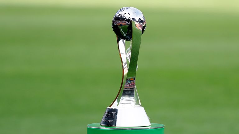FILE  - A view of the trophy displayed on the pitch prior to the final match between Ukraine and South Korea at the U20 World Cup soccer, in Lodz, Poland, Saturday, June 15, 2019.  Indonesia has been stripped of hosting the men&#39;s Under-20 World Cup amid political turmoil regarding Israel...s participation. FIFA says Indonesia is not ready to stage the 24-team tournament scheduled to start on May 20, 2023. The decision comes after a meeting in Doha between FIFA president Gianni Infantino and Indonesian soccer federation president Erick Thohir. (AP Photo/Sergei Grits, File)