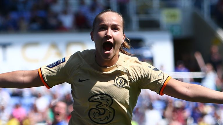 Guro Reiten celebrates after scoring Chelsea's second goal against Reading