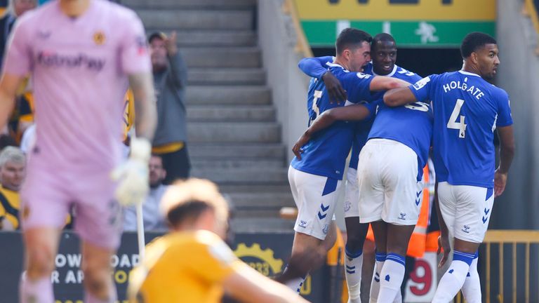 Yerry Mina celebrates with team-mates after scoring an injury-time equaliser