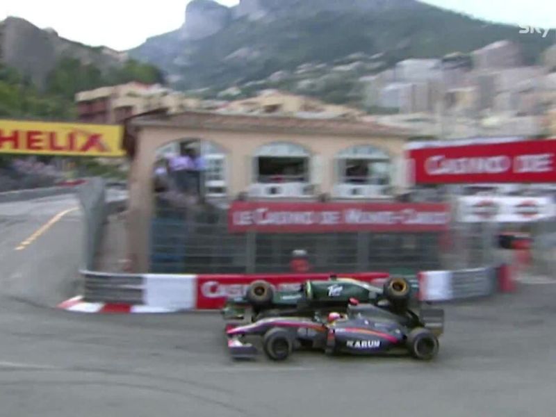 Jarno Trulli and Karun Chandhok collide at the Monaco GP in 2010