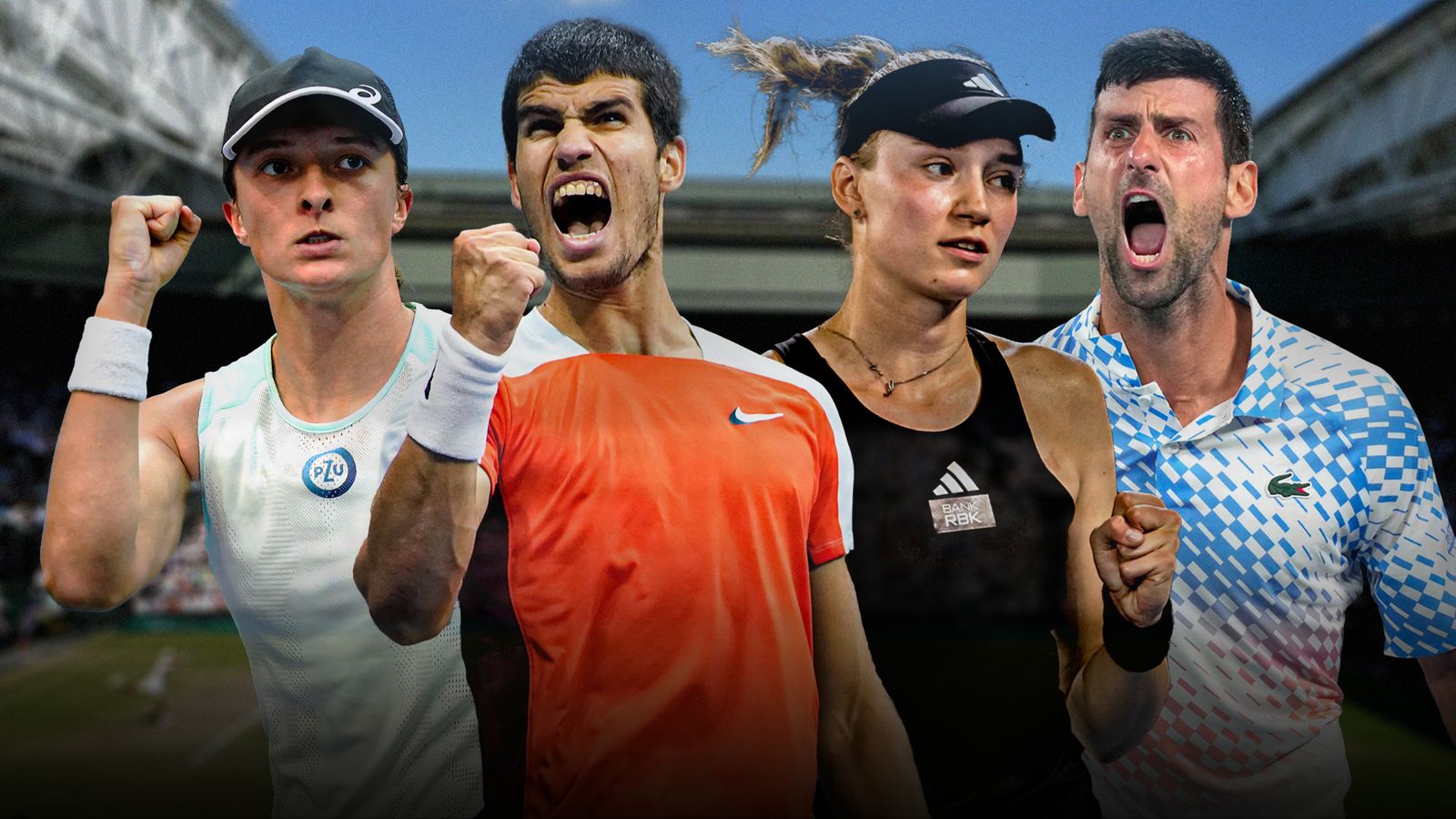 Wimbledon Novak Djokovic, Carlos Alcaraz, Andy Murray, Iga Swiatek