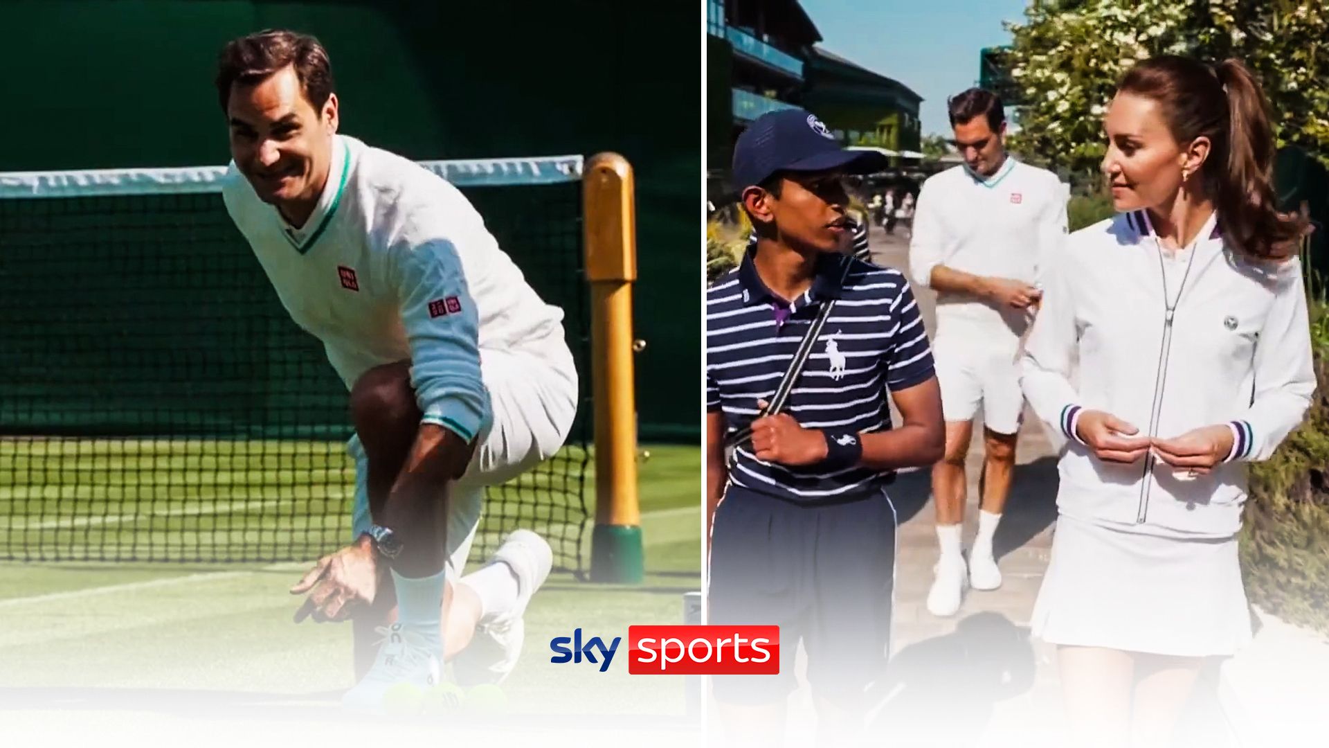 Princess of Wales & Federer train with Wimbledon ball boys and ball girls