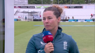 Beaumount reviews her remarkable century against the Aussies yesterday 