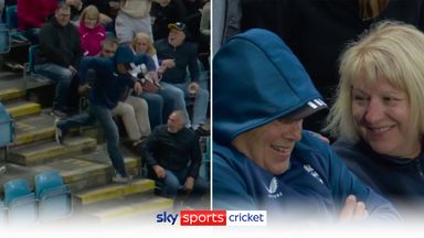 'He got a speed wobble on!' | Fan takes tumble after dropping catch!