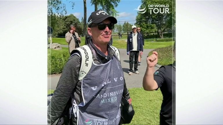 Former Premier League referee Mike Dean makes the move from the football pitch to the golf course as he tries his hand at caddying for Lydia Hall.
