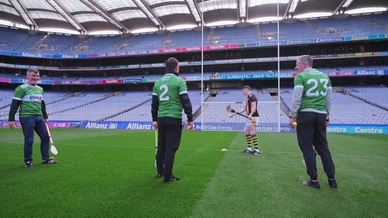 The Overlap on Tour: Gary Neville, Jamie Carragher and Roy Keane try hurling at Croke Park