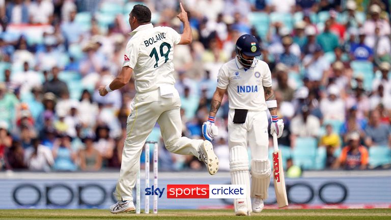 Australia's Scott Boland celebrates taking the wicket of India's Virat Kohli during day five of the ICC World Test Championship Final match at The Oval, London. Picture date: Sunday June 11, 2023. Picture by: Adam Davy/PA Wire/PA Images