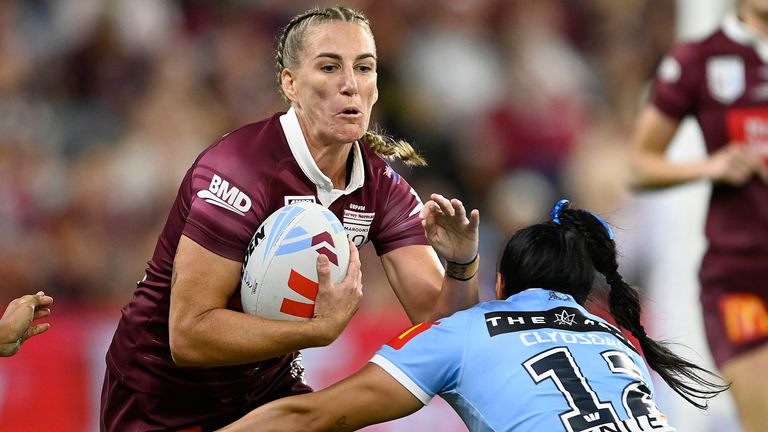 Queensland's Ali Brigginshaw takes on the New South Wales defence