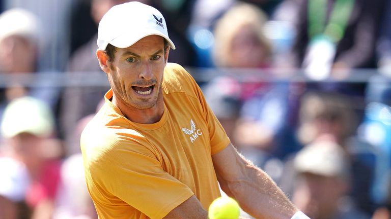 Great Britain's Andy Murray in action in the Men's Singles Round of 32 match on Centre Court against South Korea's Chung Hyeon during day one of the 2023 Lexus Surbiton Trophy at Surbiton Racket and Fitness Club, London. Picture date: Monday June 5, 2023.