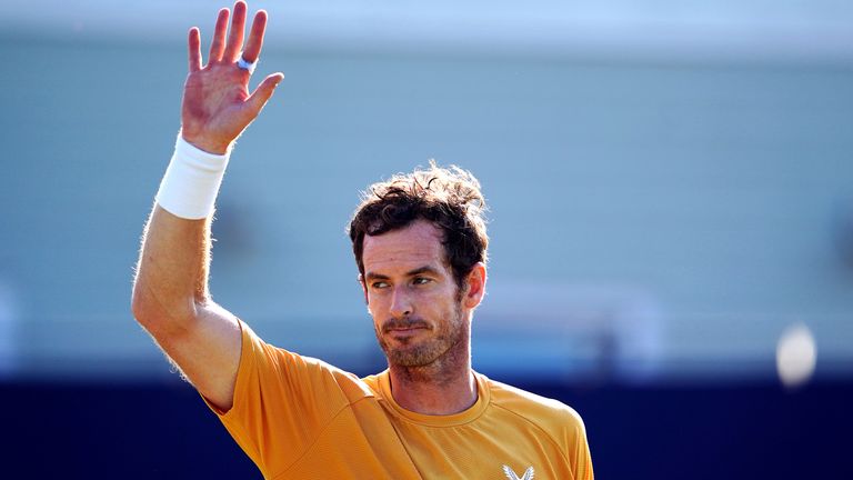 Andy Murray celebrates victory following his quarter final match against Jason Kubler (not pictured) on day five of the 2023 Lexus Surbiton Trophy at Surbiton Racket and Fitness Club, London. Picture date: Friday June 9, 2023.