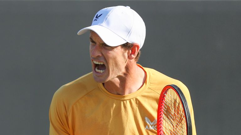 NOTTINGHAM, ENGLAND - JUNE 13: Andy Murray of Great Britain celebrates winning a game at Nottingham Tennis Centre on June 13, 2023 in Nottingham, England. (Photo by James Williamson - AMA/Getty Images)