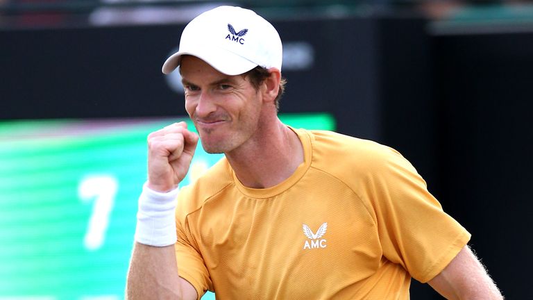 Andy Murray celebrates victory following his quarter finals match against Dominic Stephan Stricker on day five of the Rothesay Open 2023 at the Nottingham Tennis Centre. Picture date: Friday June 16, 2023.