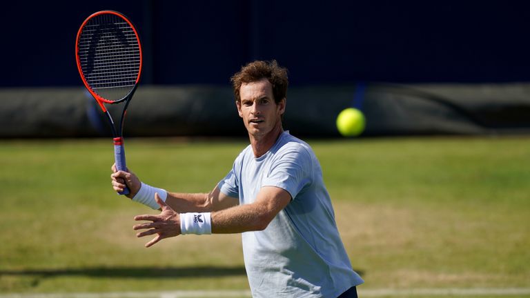 Andy Murray practices on day one of the 2023 cinch Championships at The Queen&#39;s Club, London. Picture date: Monday June 19, 2023.