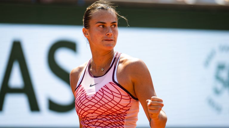 Aryna Sabalenka in action against Karolina Muchova of the Czech Republic in the semi-final on Day Twelve of Roland Garros on June 08, 2023 in Paris, France (Photo by Robert Prange/Getty Images)