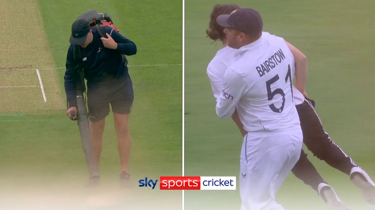 Bairstow removes protester from pitch as play delayed at Lord&#39;s