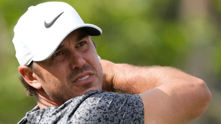 Brooks Koepka hits from the third tee during a practice round of the U.S. Open golf tournament at Los Angeles Country Club, Monday, June 12, 2023, in Los Angeles. (AP Photo/Marcio Jose Sanchez)