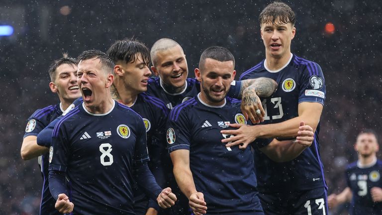 Scotland's Callum McGregor celebrates after making it 1-0 vs Georgia