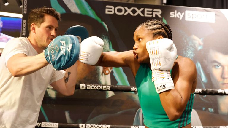 BEN SHALOM...S BOXXER FIGHT NIGHT.CLARKE v WACH.14/06/2023 SPORTS DIRECT OXFORD STREET.PIC LAWRENCE LUSTIG/BOXXER.(PICS FREE FOR EDITORIAL USE ONLY).OPEN WORKOUT AND PRESS CONFERENCE.CAROLINE DUBOIS v YANINA DEL CARMEN LESCANO