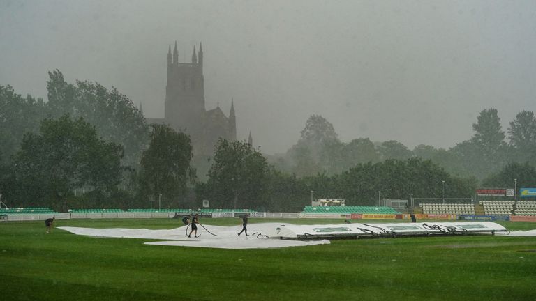 A thunderstorm stops play during the Charlotte Edwards Cup final