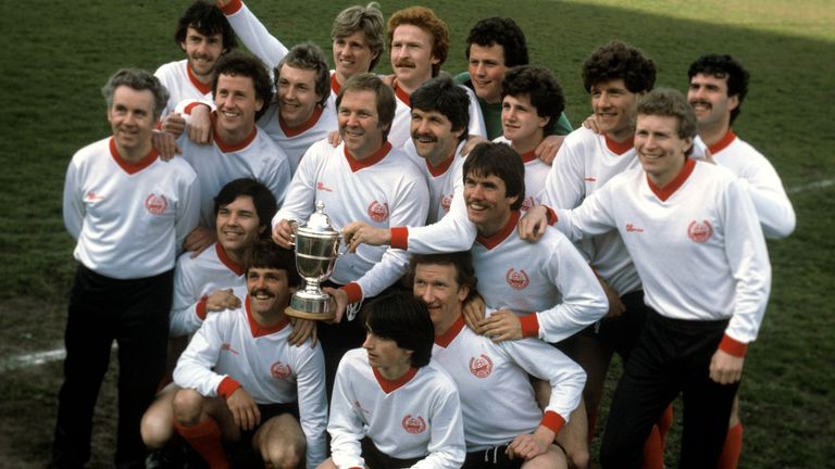 SEASON 1981/1982.CLYDE.Clyde celebrate the 2nd division championship. 