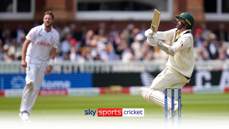 Nathan Lyon takes on the short ball from Ollie Robinson but sends it straight to Josh Tongue who takes a simple catch.