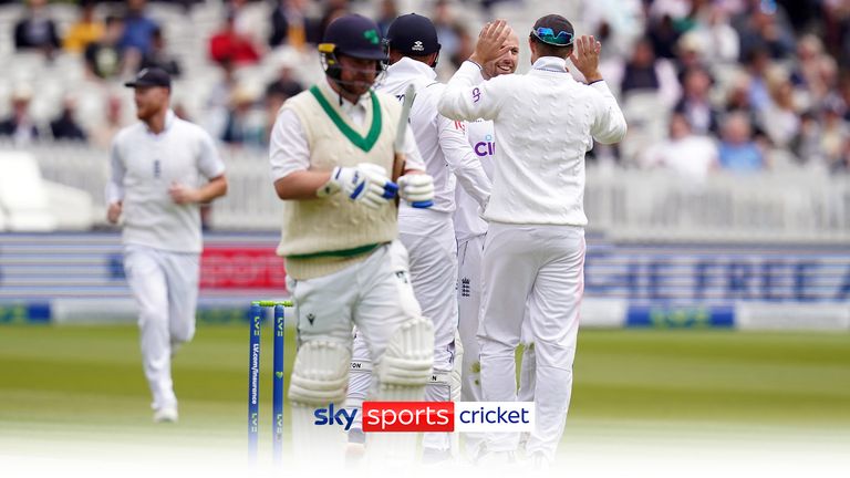 Jack Leach finds the glove of Paul Stirling to give Jonny Bairstow an easy catch. The Ireland batter goes for 30.