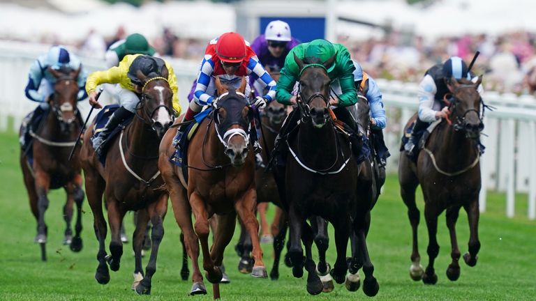 Crimson Advocate (left) just beats Relief Rally in the Queen Mary Stakes at Royal Ascot