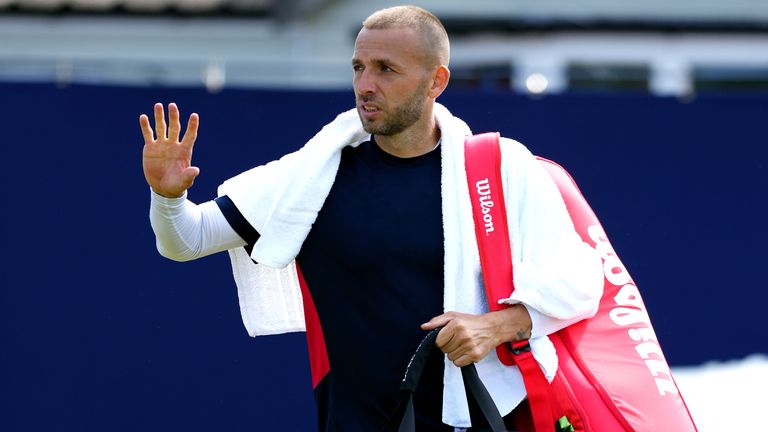 Great Britain's Dan Evans acknowledges the crowd after winning their Men's Singles Round of 32 match on Centre Court against Australia's James McCabe on day two of the 2023 Lexus Surbiton Trophy at Surbiton Racket and Fitness Club, London. Picture date: Tuesday June 6, 2023.