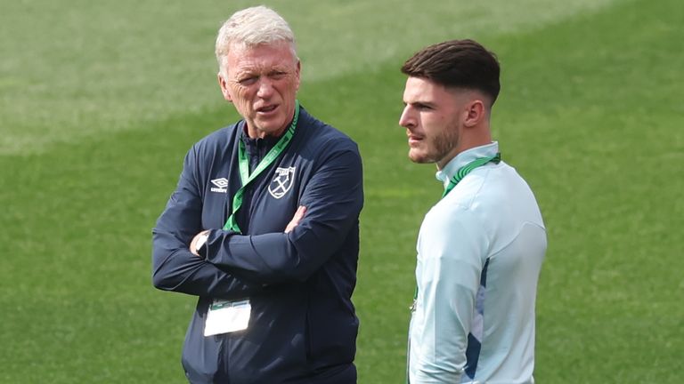 West Ham manager David Moyes and captain Declan Rice