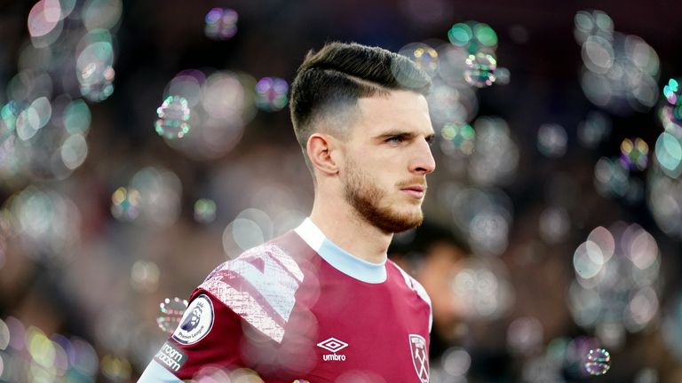 File photo dated 26-04-2023 of West Ham United&#39;s Declan Rice, bids for whom West Ham will not entertain until the season is over, the PA news agency understands. Issue date: Tuesday May 16, 2023.