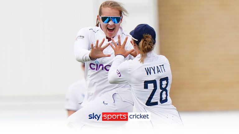 Sophie Ecclestone celebrates as England play Australia