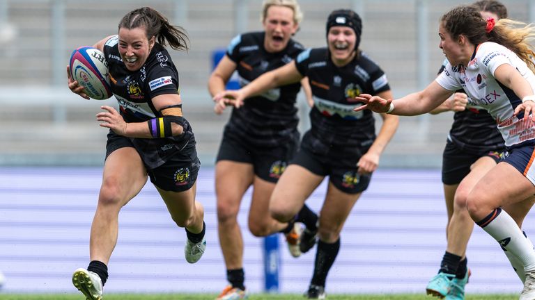 Exeter Chiefs' Eilidh Sinclair scores her side's game-winnng try                                                                                                         