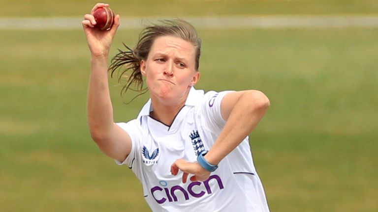 Lauren Filer in action for England against Australia A