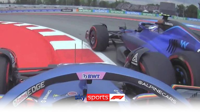 Alpine&#39;s Pierre Gasly and Williams driver Logan Sargeant come together during P1 in Barcelona.