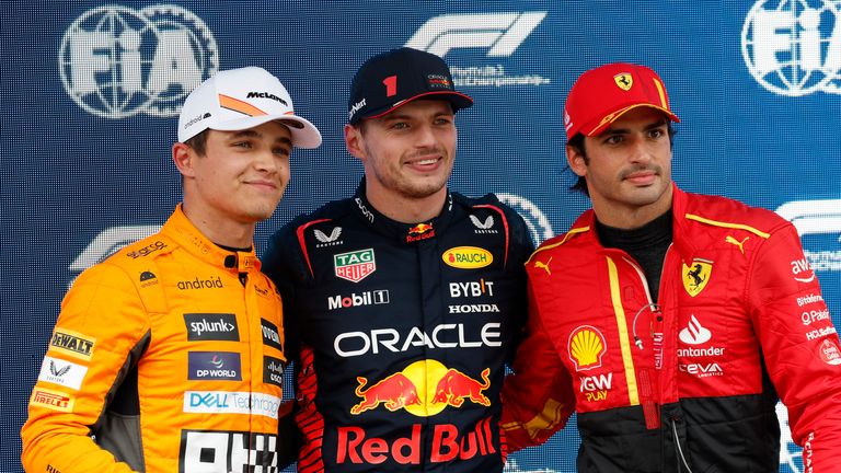 Max Verstappen, Carlos Sainz and Lando Norris could be wheel-to-wheel on the long run down to Turn One