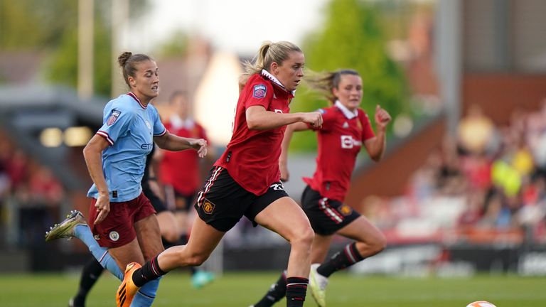 Manchester United&#39;s Alessia Russo in action during the Barclays Women&#39;s Super League match at Leigh Sports Village. Picture date: Sunday May 21, 2023.
