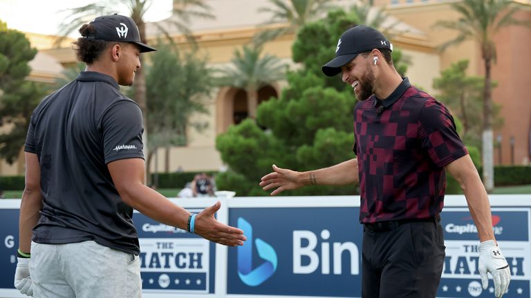 NFL stars Patrick Mahomes and Travis Kelce got the better of NBA pair Steph Curry and Klay Thompson at a 12-hole charity golf event in Las Vegas.