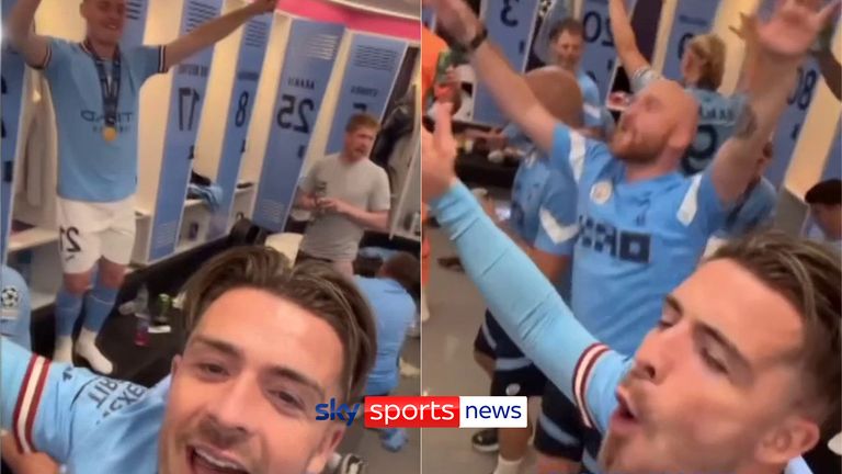 Jack Grealish leads a singalong after Man City&#39;s 1-0 over Inter Milan.