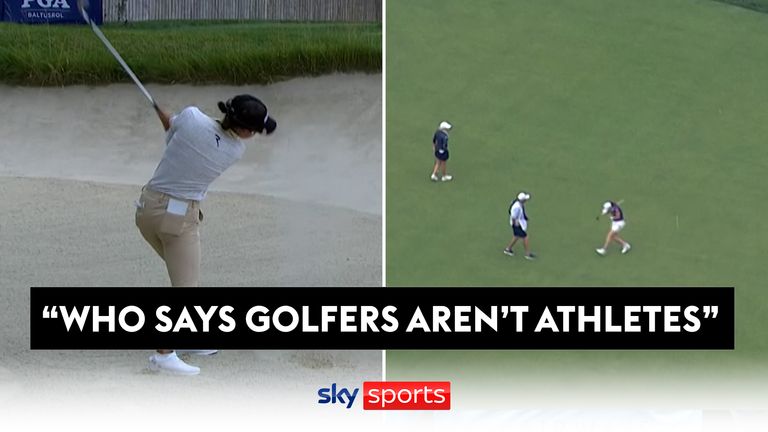 'Oh my word!' | Jenny Shin nearly hits Leona Maguire from the sand