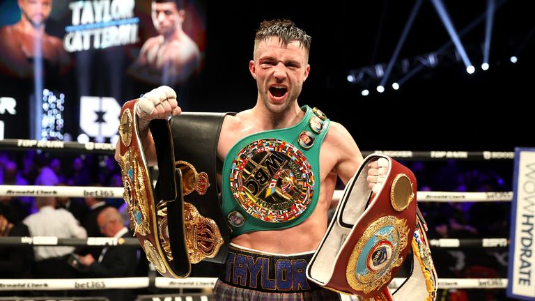 File photo dated 26-02-2022 of Josh Taylor celebrate victory in the junior welterweight bout against Jack Catterall. WBO light-welterweight champion Josh Taylor�s title defence against Teofimo Lopez will take place at Madison Square Garden on June 10. Issue date: Sunday April 9. 2023.